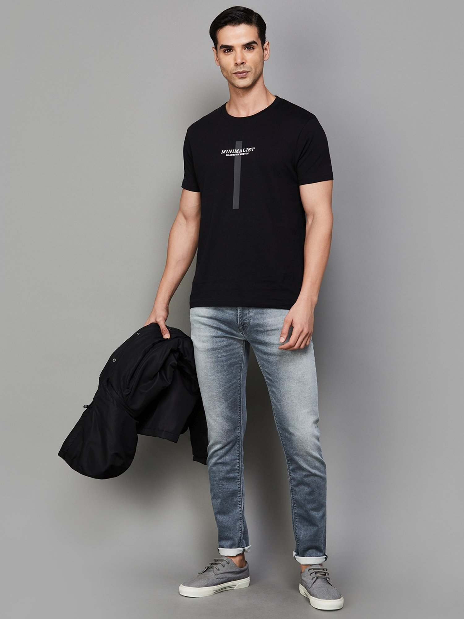 BOSSINI Black Cotton Regular Fit Printed T-Shirt