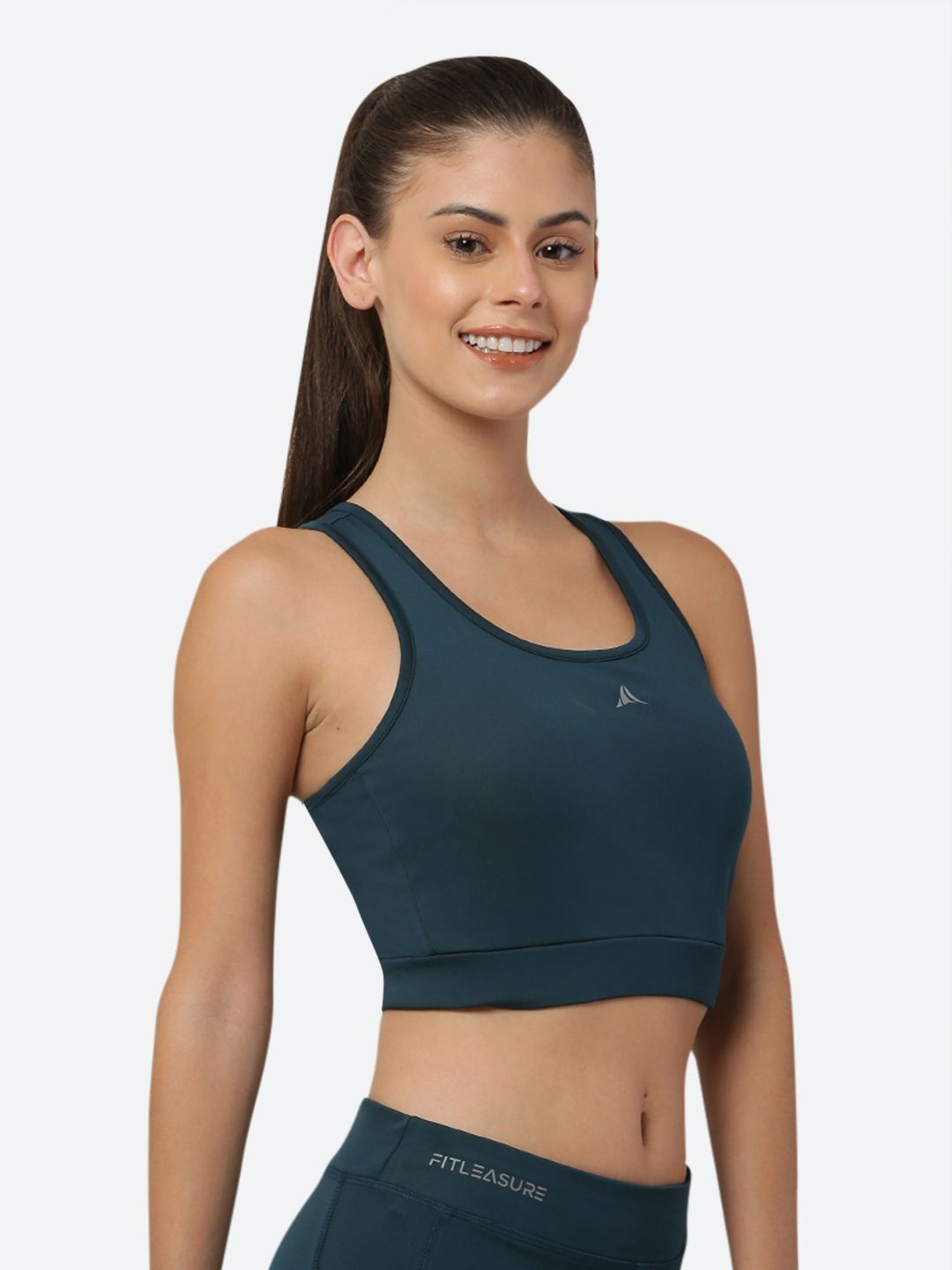 Fitleasure Teal Non Wired Padded Sports Bra