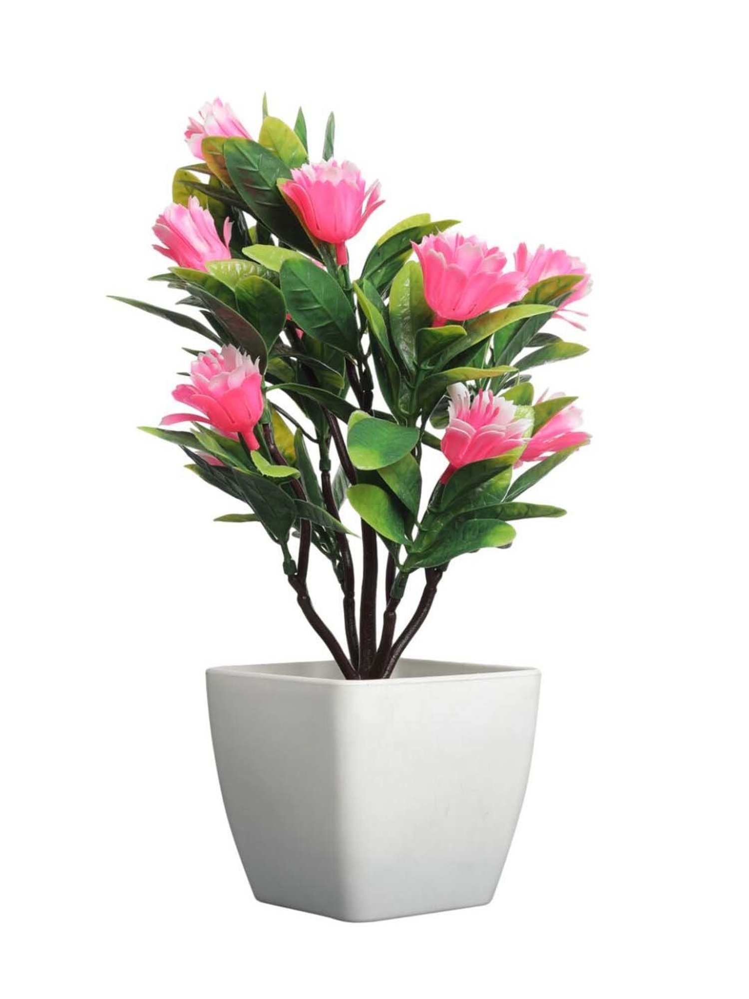 Foliyaj Pink & Yellow Plastic Artificial Bonsai Trees - Set of 2