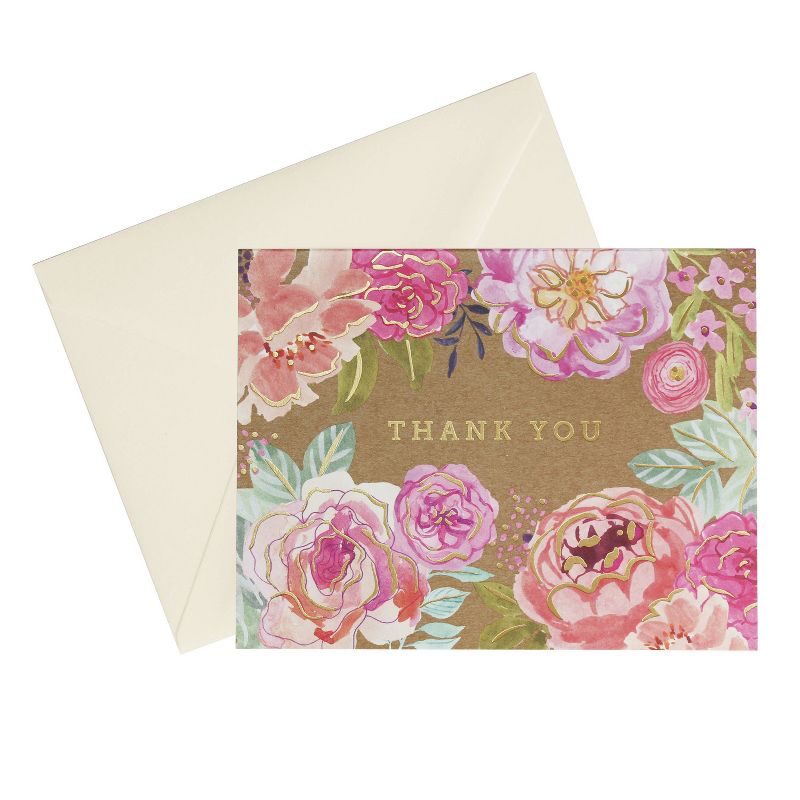18ct Kraft Floral Blank Thank You Cards