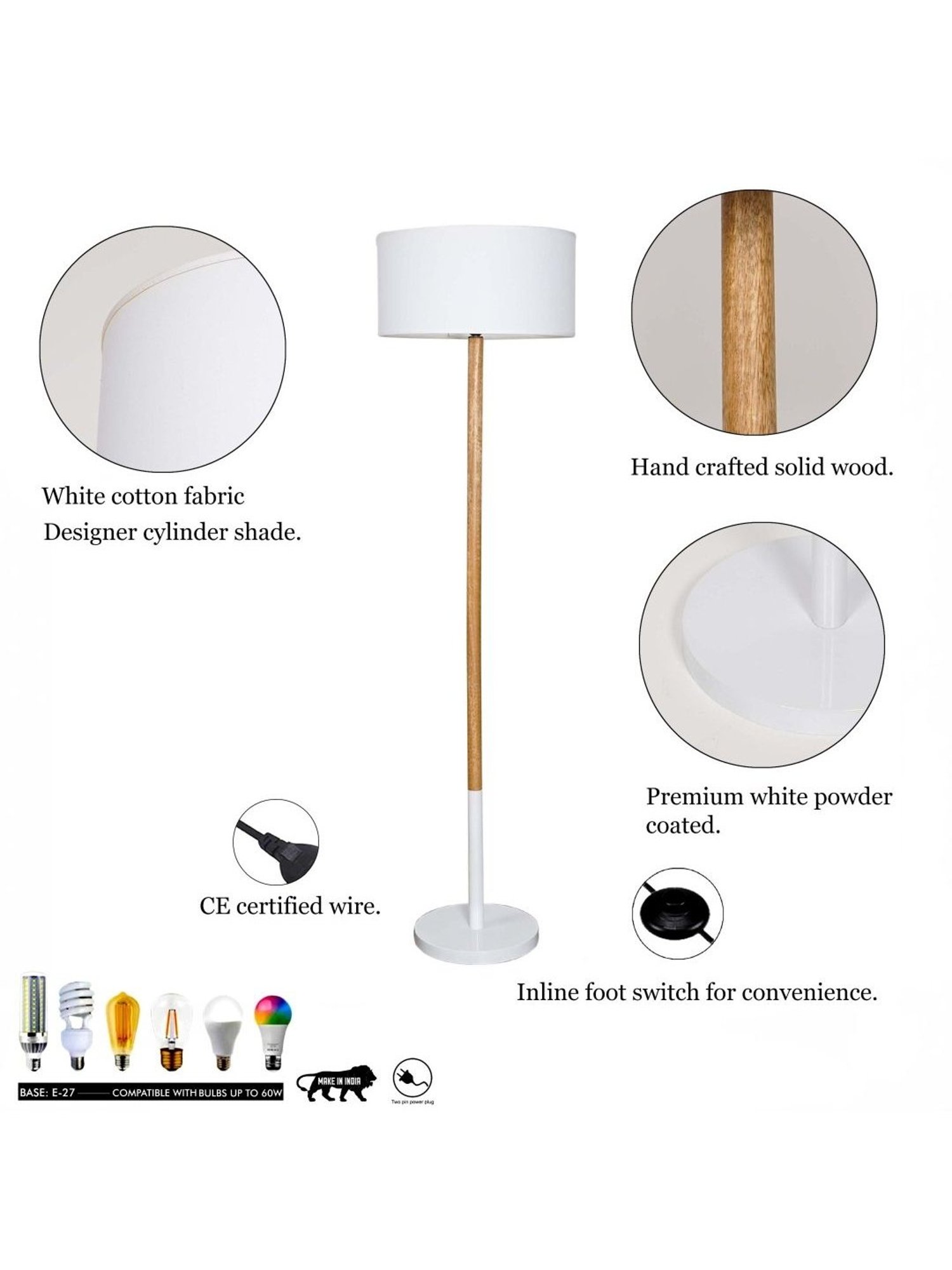 Kapoor Lamp Shades White Wood Unicor Fusion Cotton Shade Floor Lamp