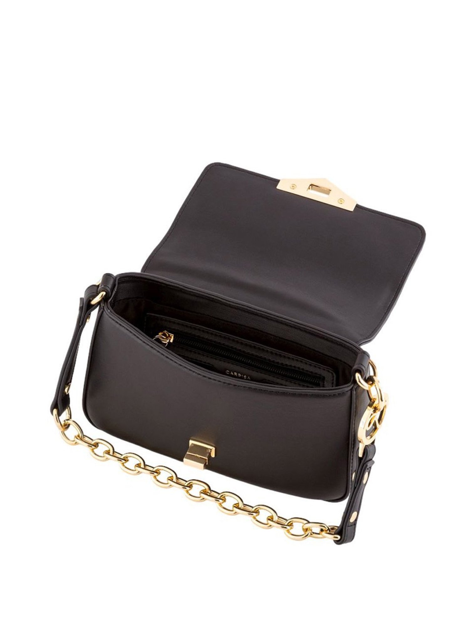 Carpisa Grace Black Faux Leather Solid Sling Handbag