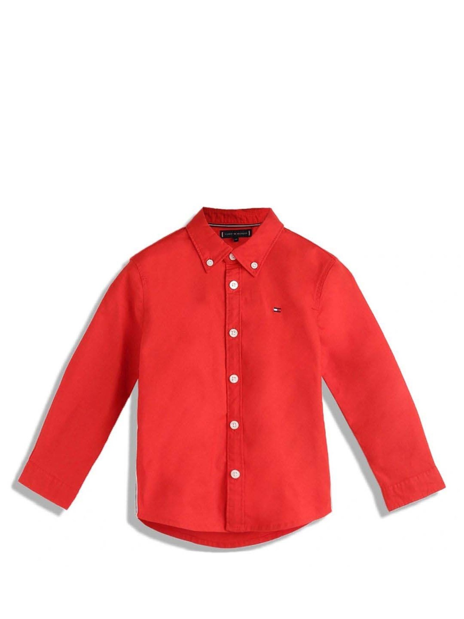 Tommy Hilfiger Boys Red Solid Regular Fit Shirt