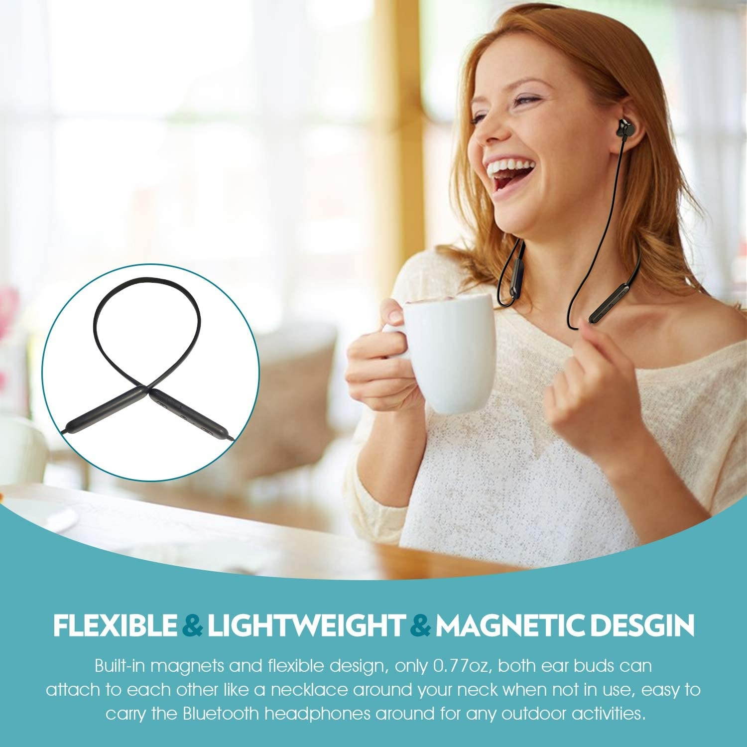 Bluetooth Headphones Neckband 20Hrs Playtime V4.2 Wireless Headset Sport Noise Cancelling Earbuds w/Mic for Gym Running Compatible with iPhone Samsung Android (Black)