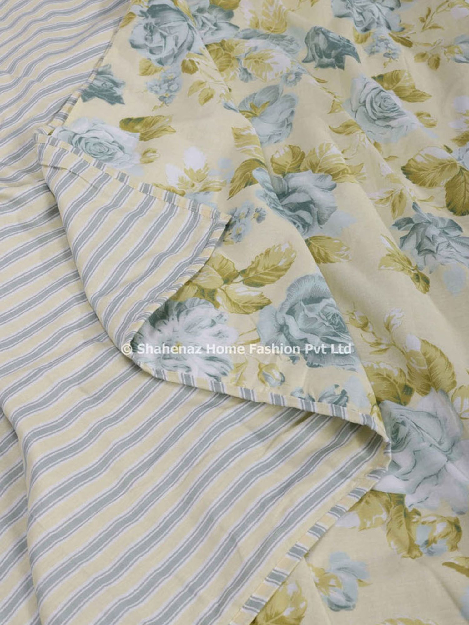 Shahenaz Rose Floral Pale Yellow Cotton Single Reversible Dohar