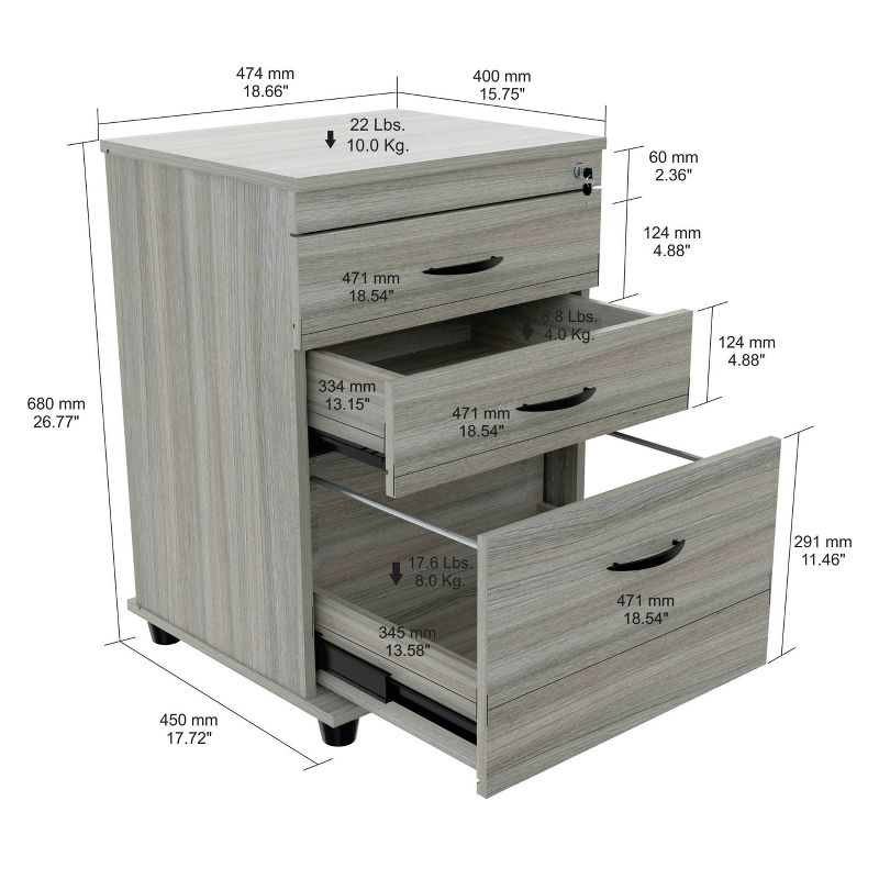 3 Drawer Locking File Cabinet Gray - Inval