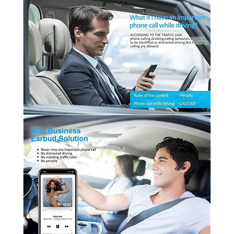 Single Bluetooth Earbud,  Mini Invisible Wireless Headset, in Ear Headphones, Sport Earpiece with Mic, Magnetic USB Charging for Car Vehicle Business, Waterproof Earphones for Samsung iPhone