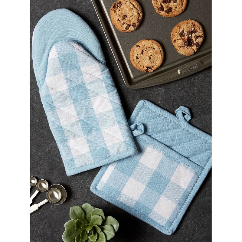 2pc Cotton Buffalo Check Oven Mitt and Pot Holder Set Blue - Design Imports