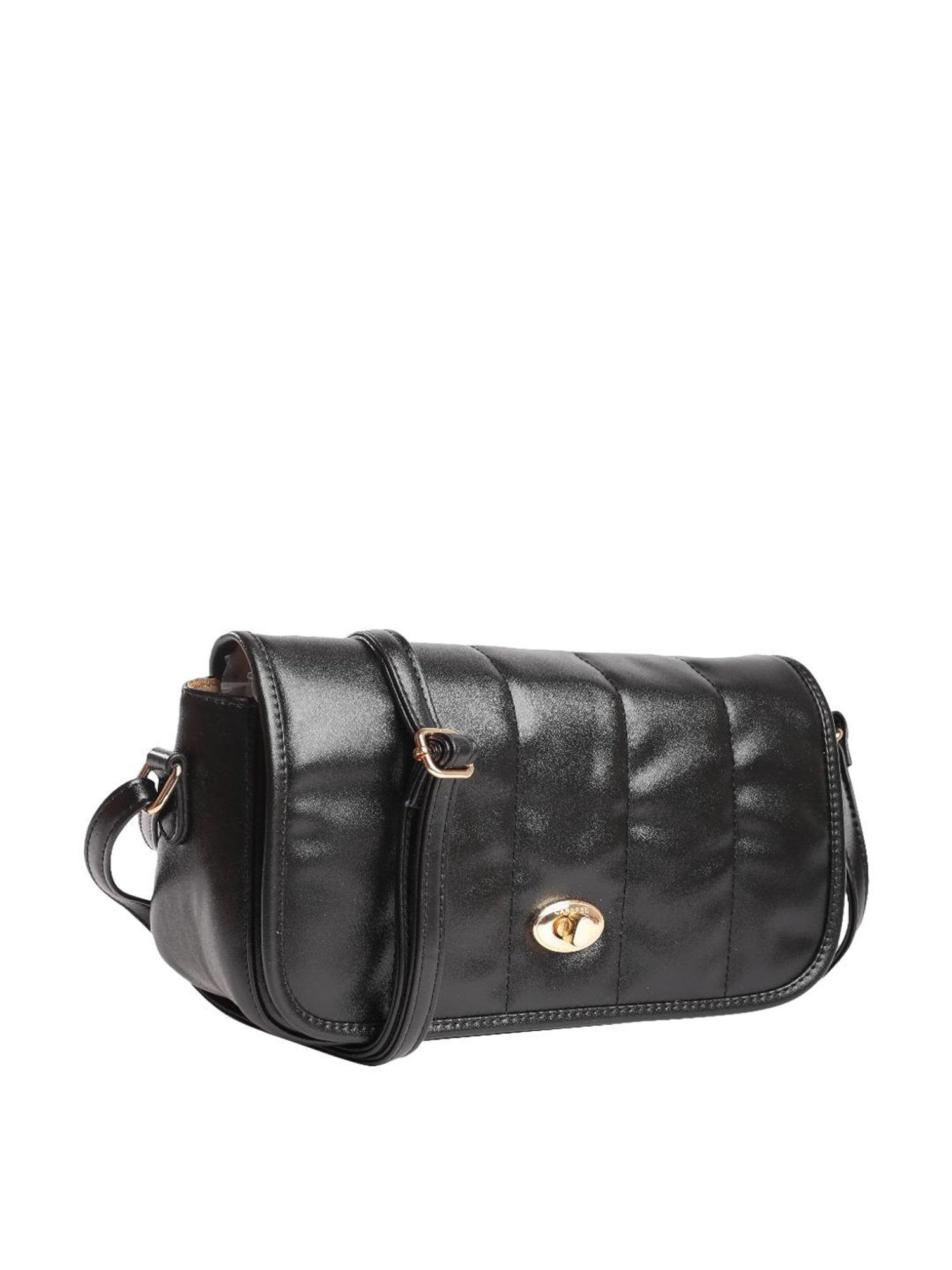 Caprese Poppy Black Faux Leather Quilted Sling Handbag
