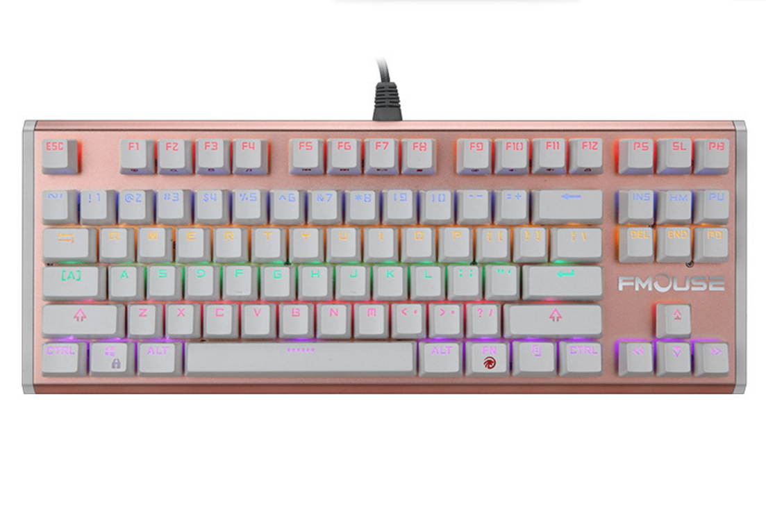 FMOUSE K902 Multicolor Backlit 87 Keys Green axis Mechanical Gaming Keyboard with Blue Switches (Rose Gold)