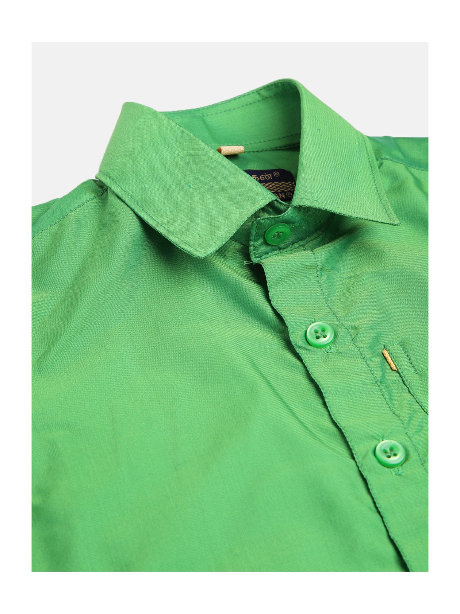 THANGAMAGAN Kids Light Green Solid Shirt