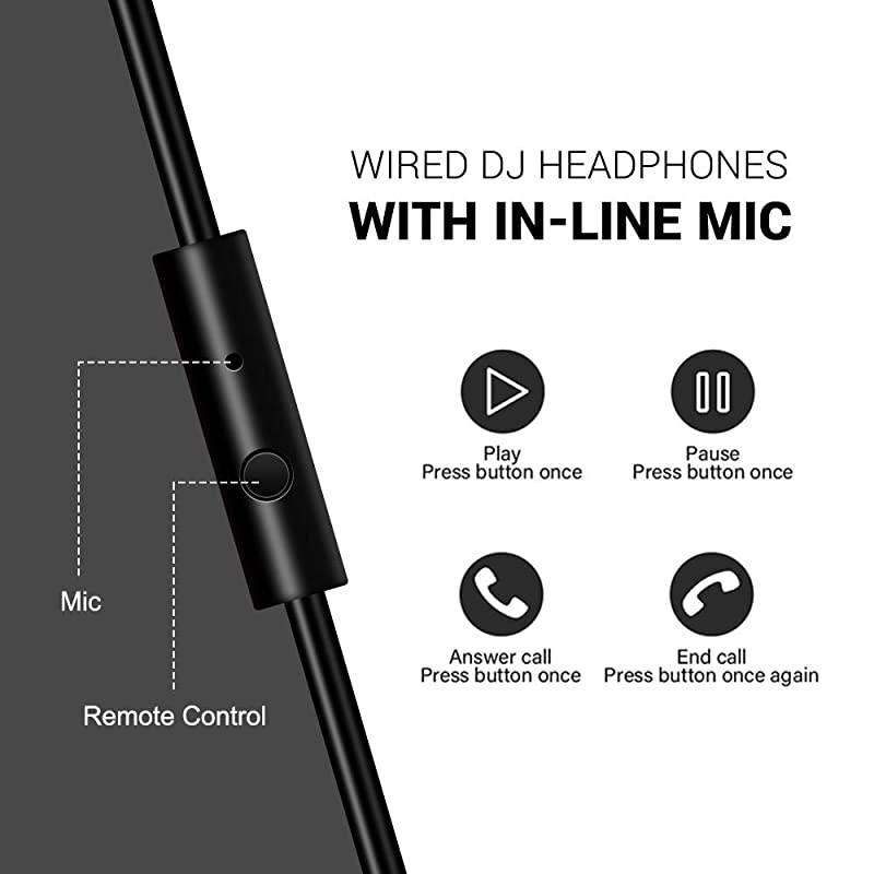 Wired Over Ear Headphones Studio Monitor Mixing DJ Stereo Headsets with 50mm Neodymium Drivers and 14 to 35mm Audio Jack for AMP Computer Recording Phone Piano Guitar Laptop Black