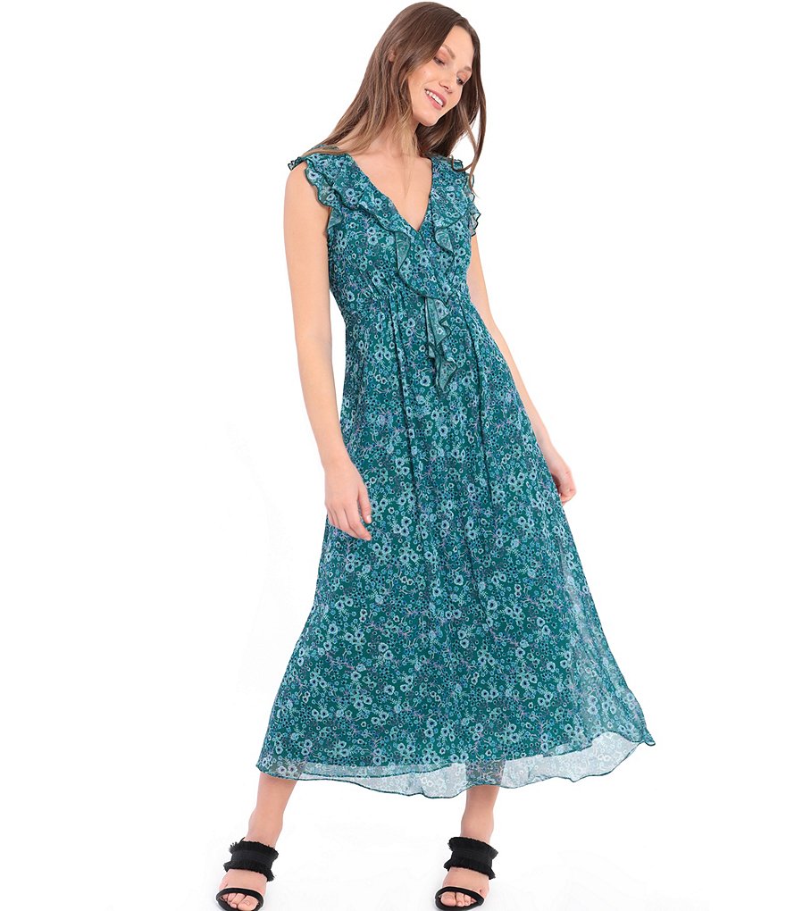 Donna Morgan Floral V-Neck Sleeveless Chiffon Maxi Dress