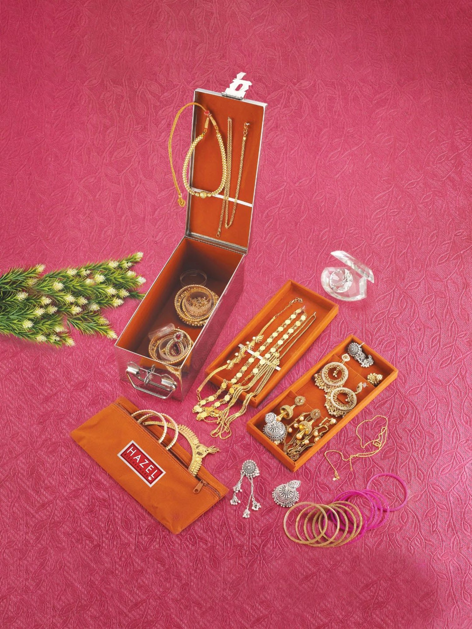 HAZEL Silver Stainless Steel Small Jewellery Box - Set of 1