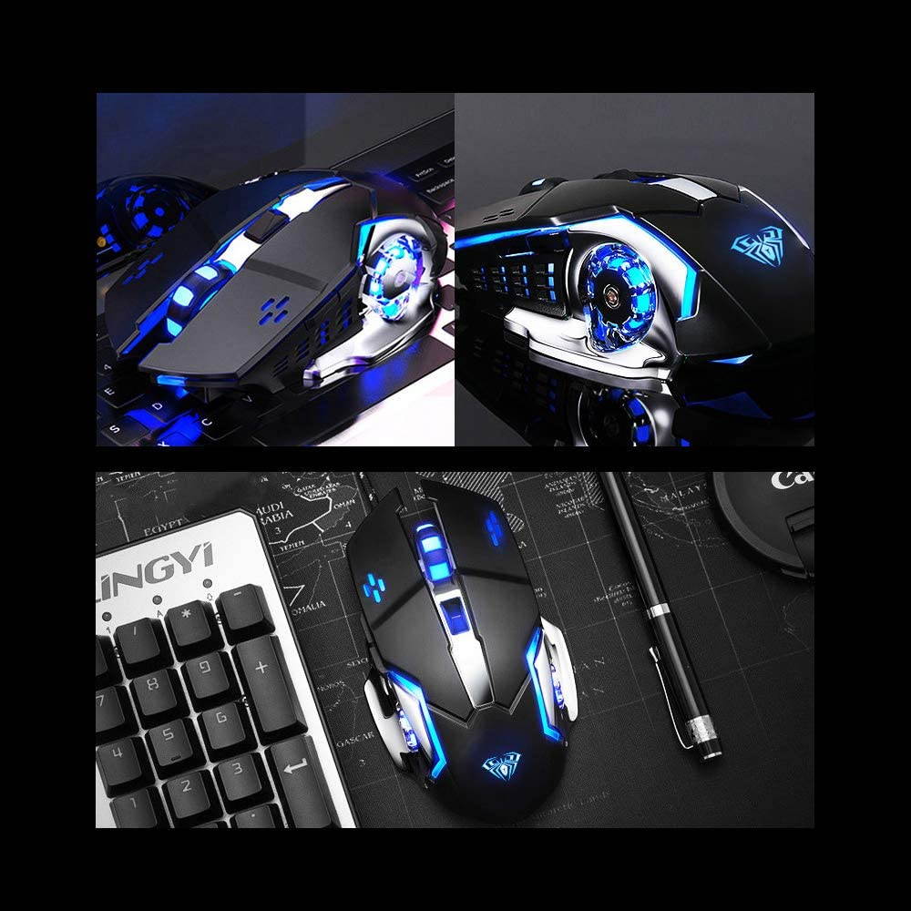 AULA H510 RGB Gaming Mouse with 9 Side Buttons High Precision 10000 DPI Optical Sensor, Fire Button Computer Mice 14-Programmable-Buttons for PC/Gamer