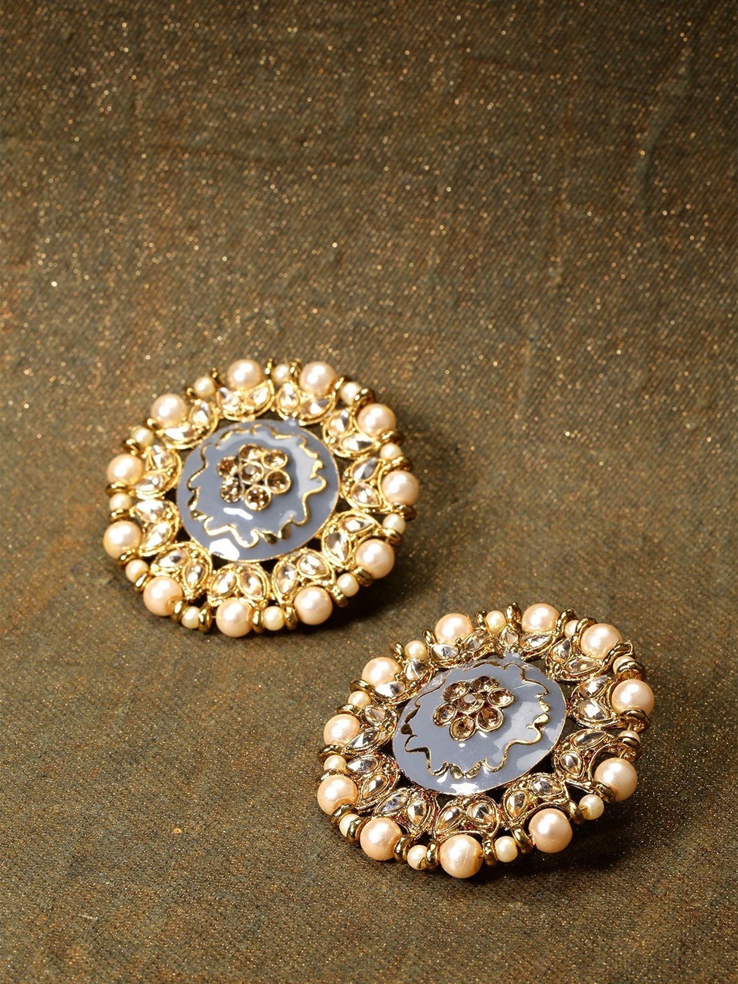 Priyaasi Gold-Plated Pearls and Stone Studded Round Shape Large Stud Earrings