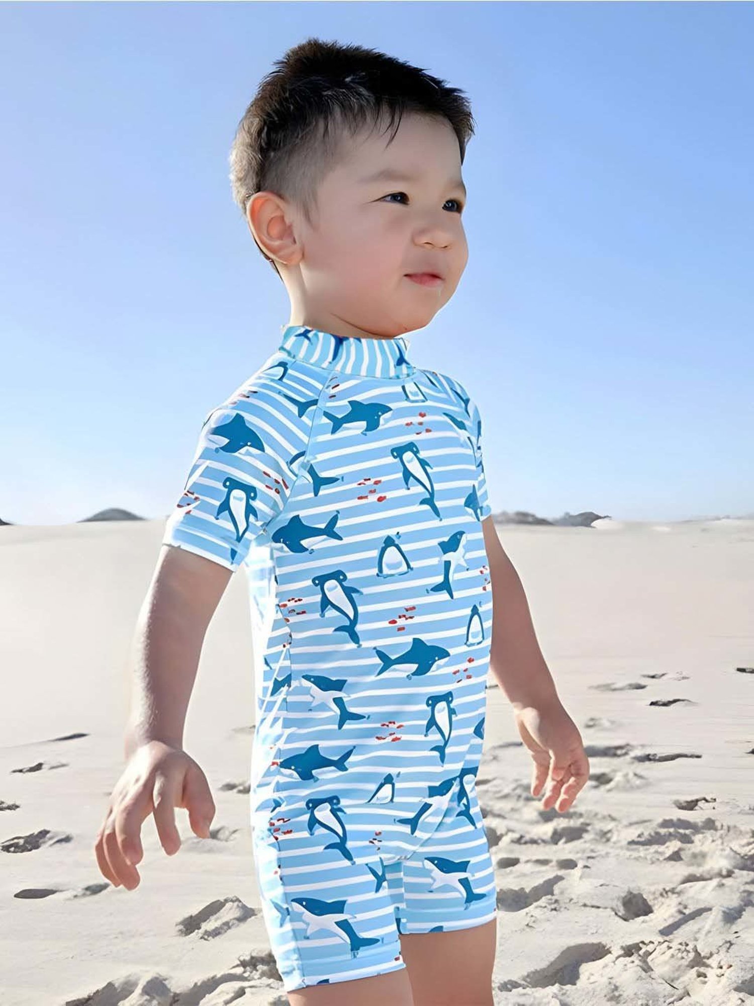Baby Moo Kids Blue Printed Swimming Costume