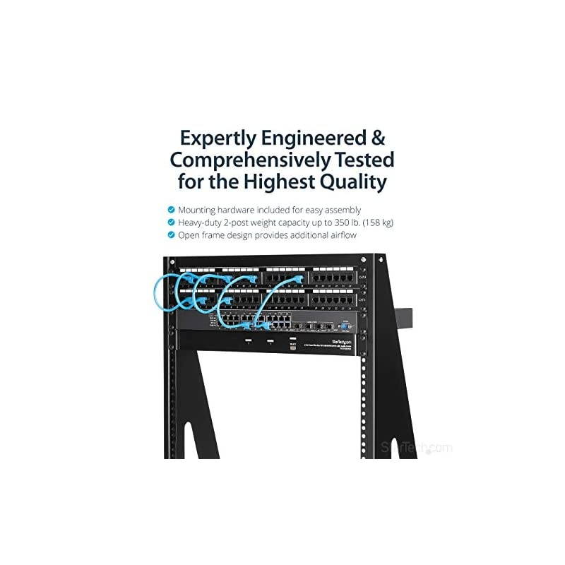 com 16U Open Frame Network Rack 19 2 Post Free Standing Desktop Rack for Computer AV Media IT Equipment for Server Room 2POSTRACK16 Black