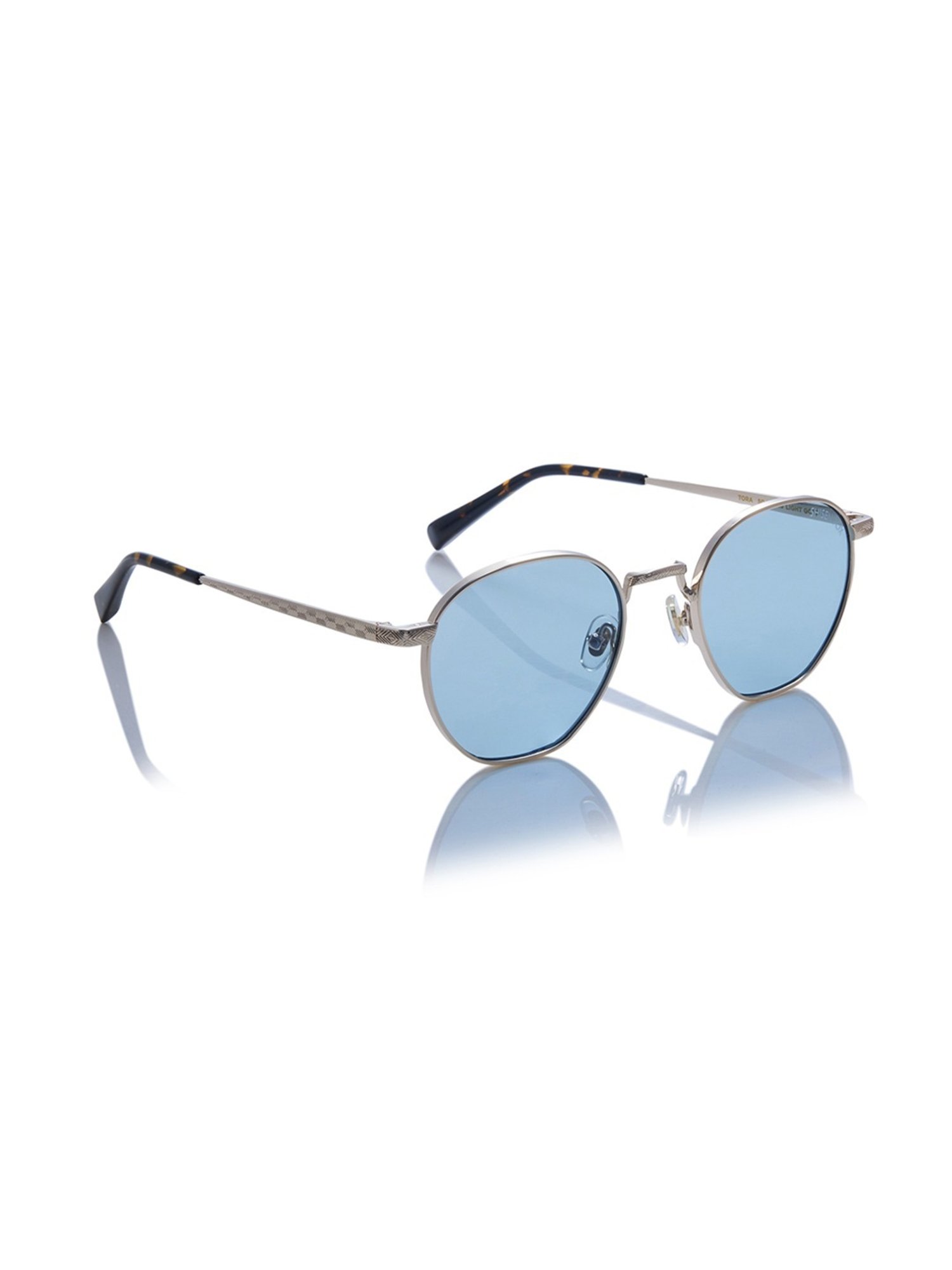 Shisen Fox Tora Light Gold-Light Blue Round Unisex UV Protection Sunglasses -50 mm