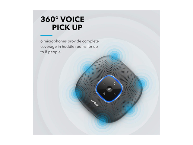 Anker PowerConf Bluetooth Speakerphone with 6 Microphones, Enhanced Voice Pickup, 24 Hour Call Time, Bluetooth 5, USB C, Conference Speaker Compatible with Leading Platforms, PowerIQ Technology