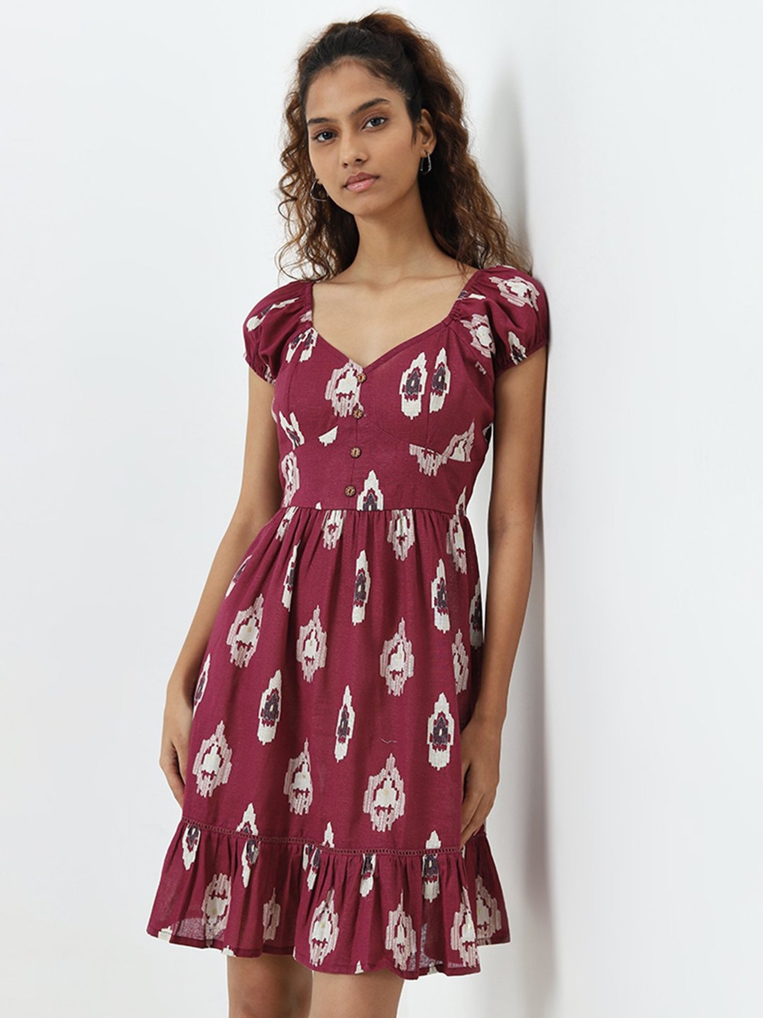Bombay Paisley by Westside Purple Ikat-Printed A-Line Dress