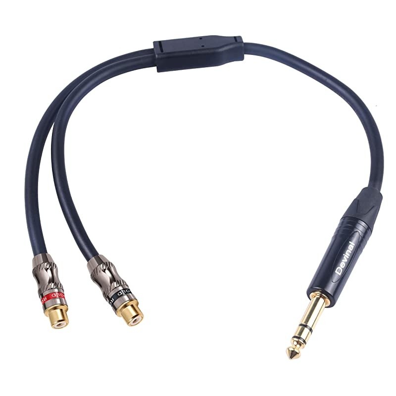 14 to 2 RCA Female Y Cable 635mm Male Stereo to Dual Phono Female Audio Adapter Quarter inch TRS to 2 RCA Adapter Splitter Cord Connector convertor 1FT 03M