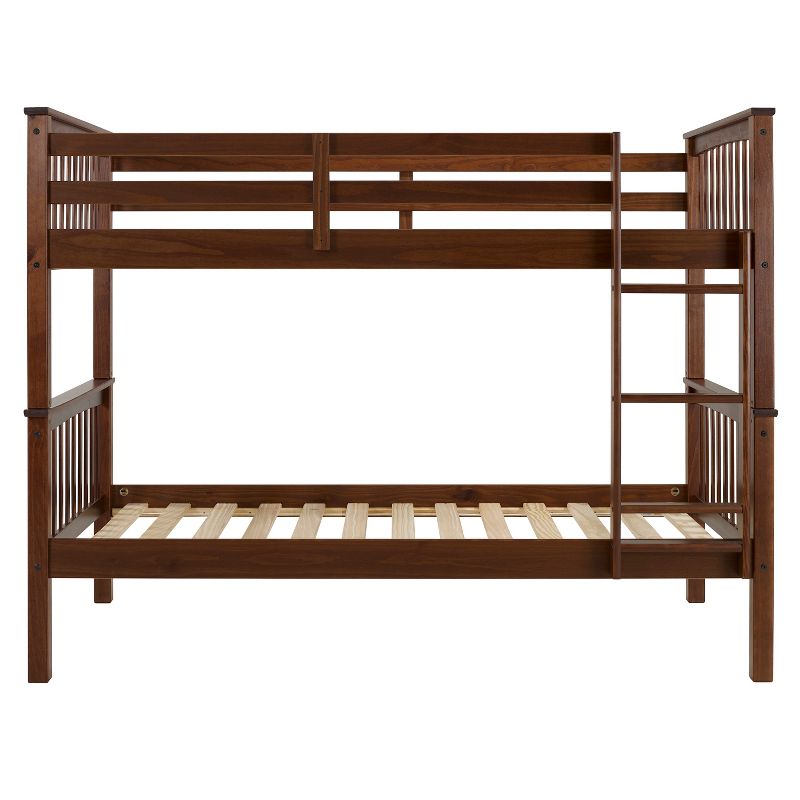 Twin Over Twin Transitional Cottage Solid Pine Bunk Bed Walnut - Saracina Home