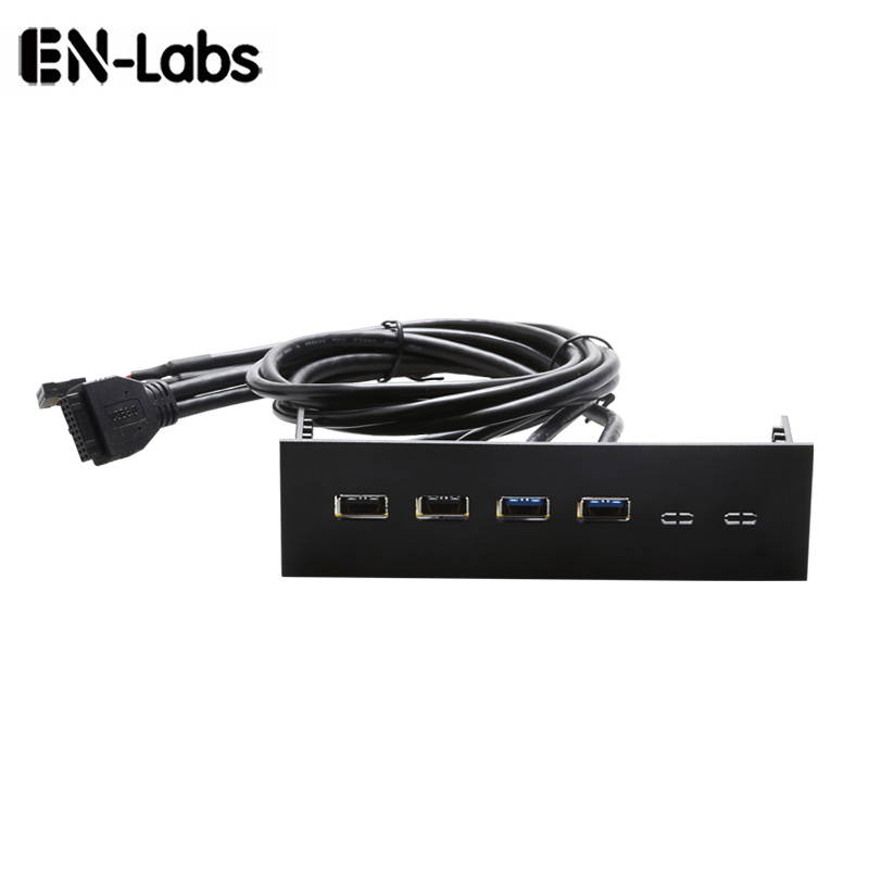 EnLabs FP525U32U22PL PC Case 5.25 inch front panel 4 Ports USB Hub,2 Ports USB 3.0 & 2 Ports USB 2.0,60CM Cable of USB Type A Female to motherboard -Black Plastic