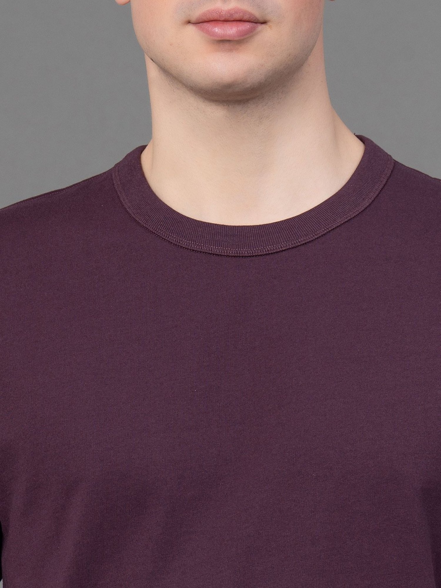 Red Tape Burgundy Regular Fit Cotton Crew T-Shirt