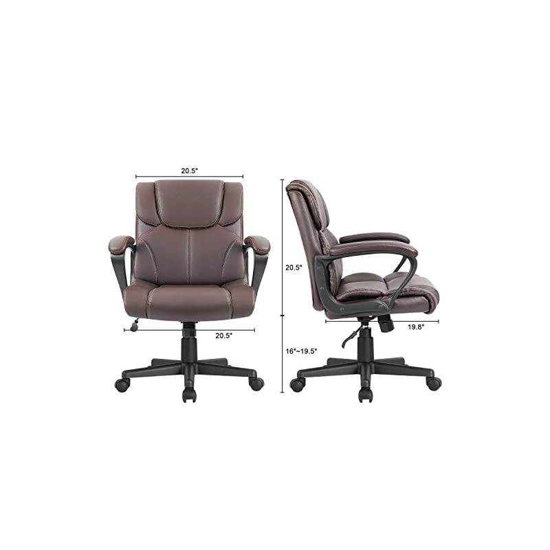 Mid Back Executive Office Chair Swivel Computer Task Chair with Armrests,Ergonomic Leather-Padded Desk Chair with Lumbar Support (Brown)