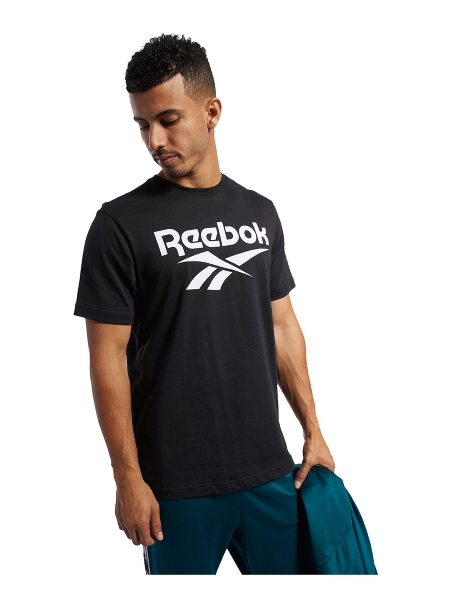 Reebok Black Cotton Regular Fit Printed T-Shirt