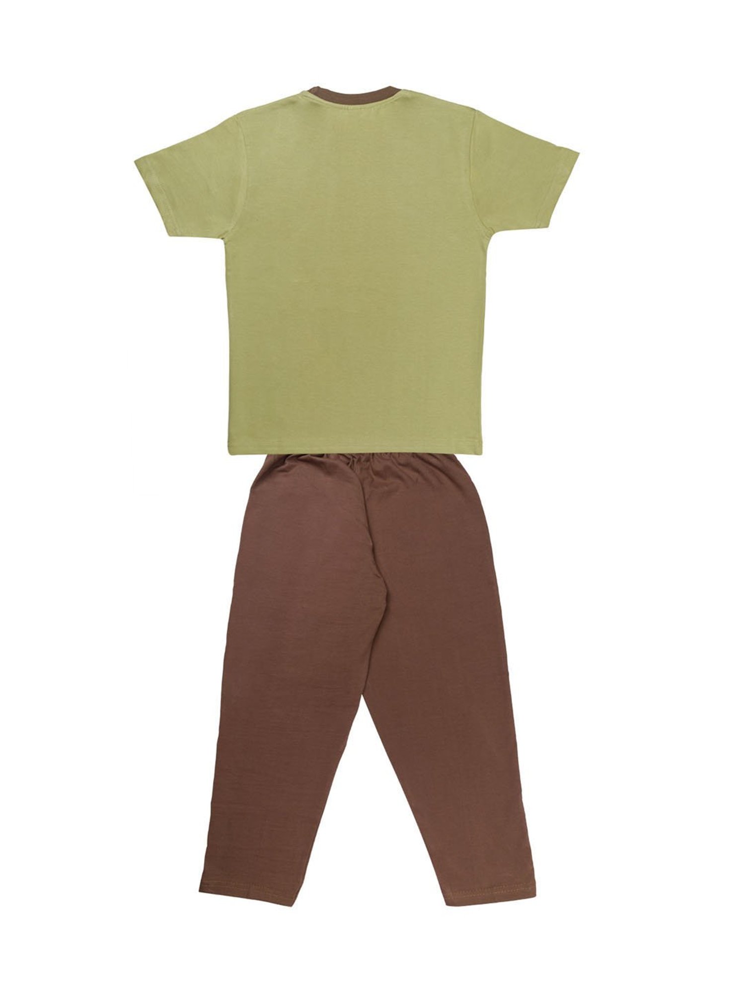 Todd N Teen Kids Printed Green & Brown T-Shirt with Trackpants