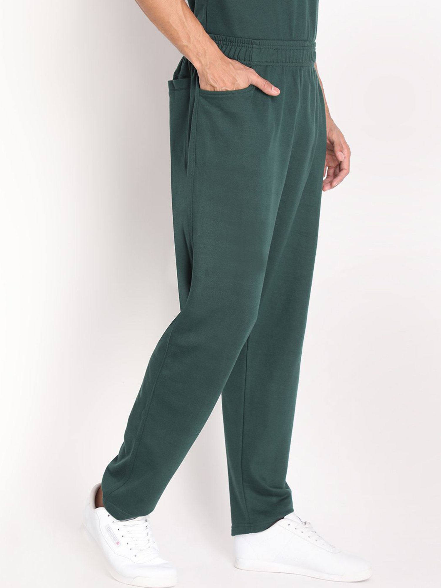 Chkokko Bottle Green Cotton Relaxed Fit Track Pants