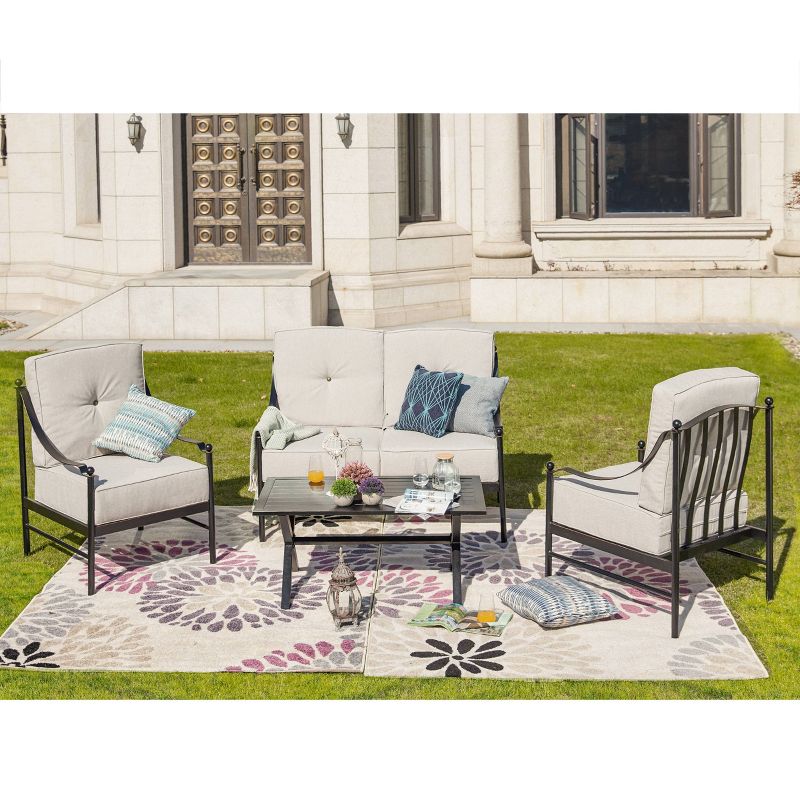 2pc Steel Outdoor Patio Accent Chairs Cream - Lokatse