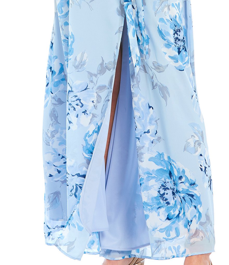 Marina Long Sleeve Floral Chiffon Maxi Wrap Dress