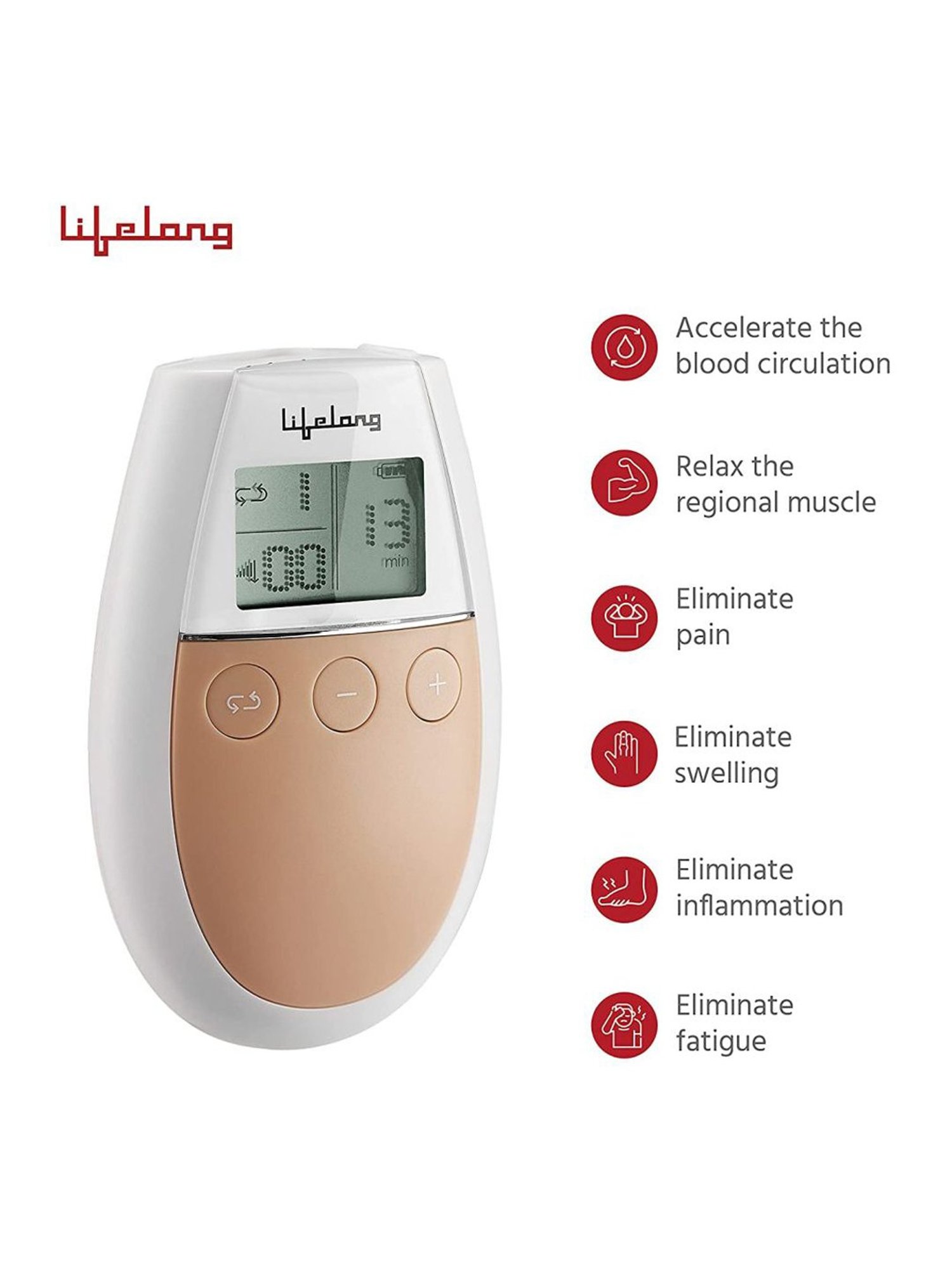 Lifelong LLM315 Electric Nerve Stimulation Pulse Massager with 4 Gel Pads (White)