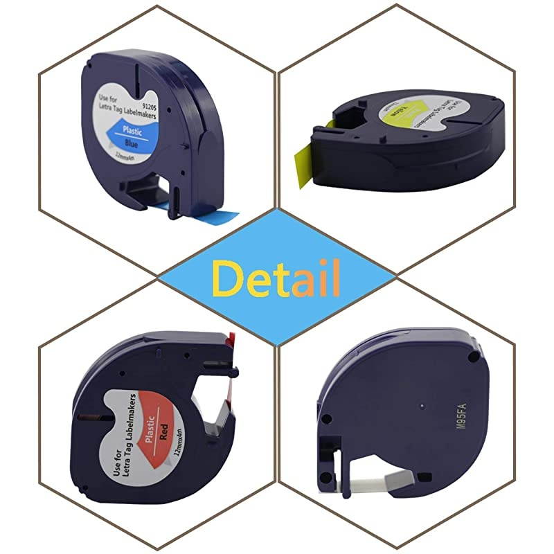 Label Tape Replacement for DYMO LetraTag Refills Plastic Label Tape 91331 91332 91333 91334 91335 for DYMO LetraTag LT-100H LT-100T QX50, 1/2 Inch x 13 Feet(12mm x 4m), 5-Pack