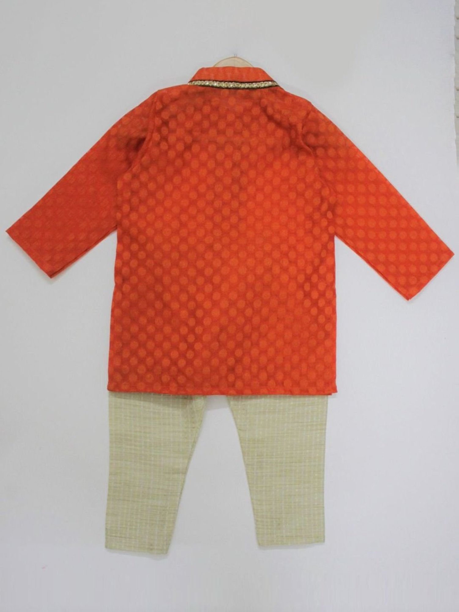 Many Frocks Kids Orange & Beige Cotton Embellished Kurta Set