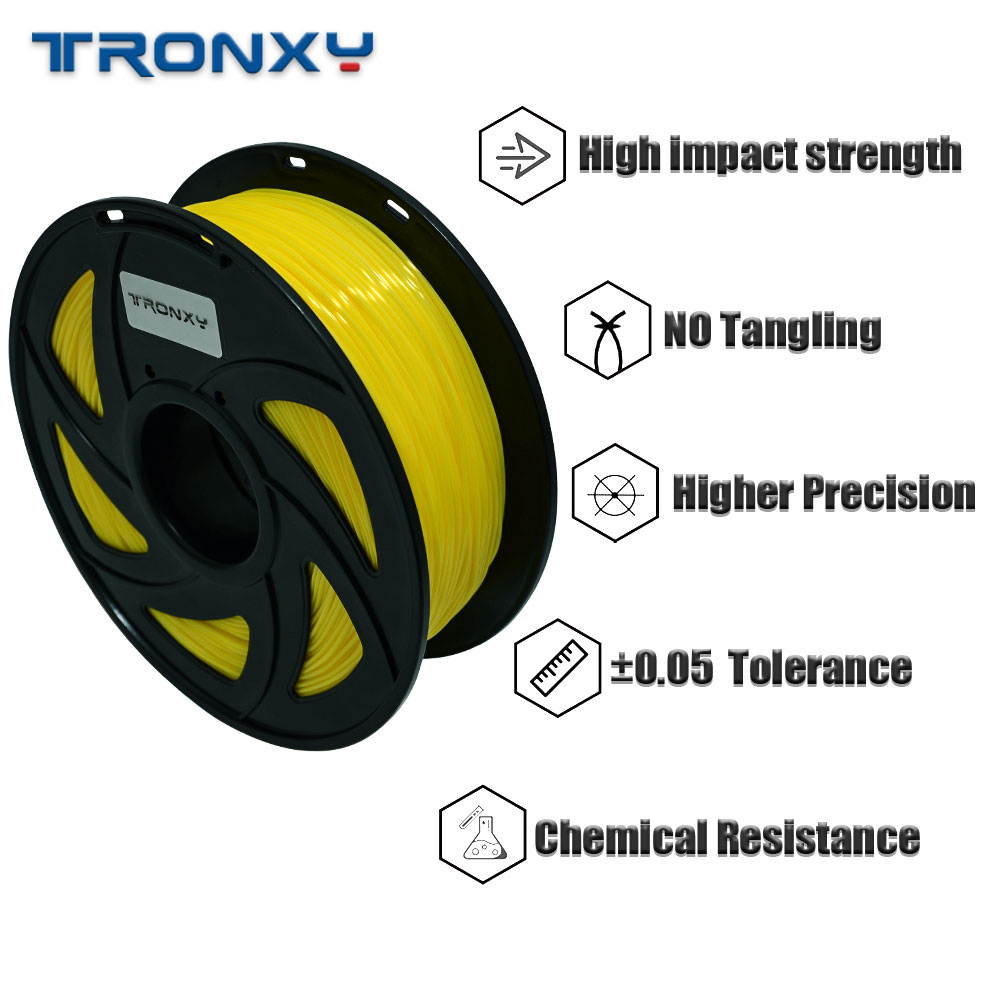 TRONXY 3D flexible yellow TPU filament 1.75 mm, 2.2 pounds (1KG) Material: TPU, hardness 95A