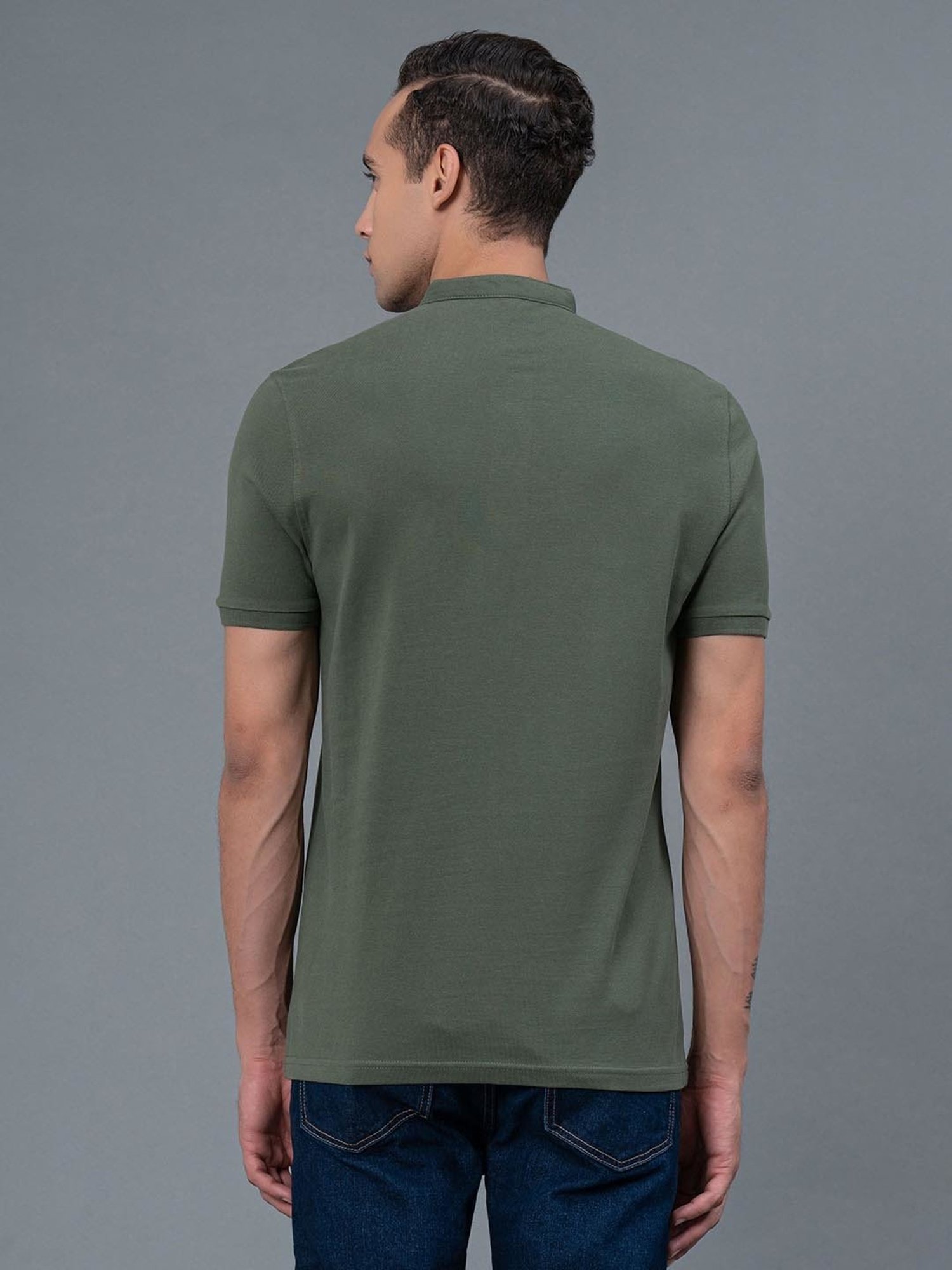 Red Tape Stone Green Regular Fit Cotton T-Shirt