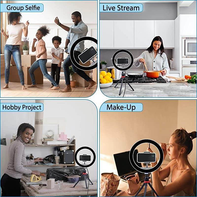 12" LED Selfie Ring Light with Desktop Phone Tripod, Compatible with iPhone & Android, 3 Color Modes, Premium Adjustable Camera Stand, Flexible Legs, Wireless Bluetooth Remote, USB Powered