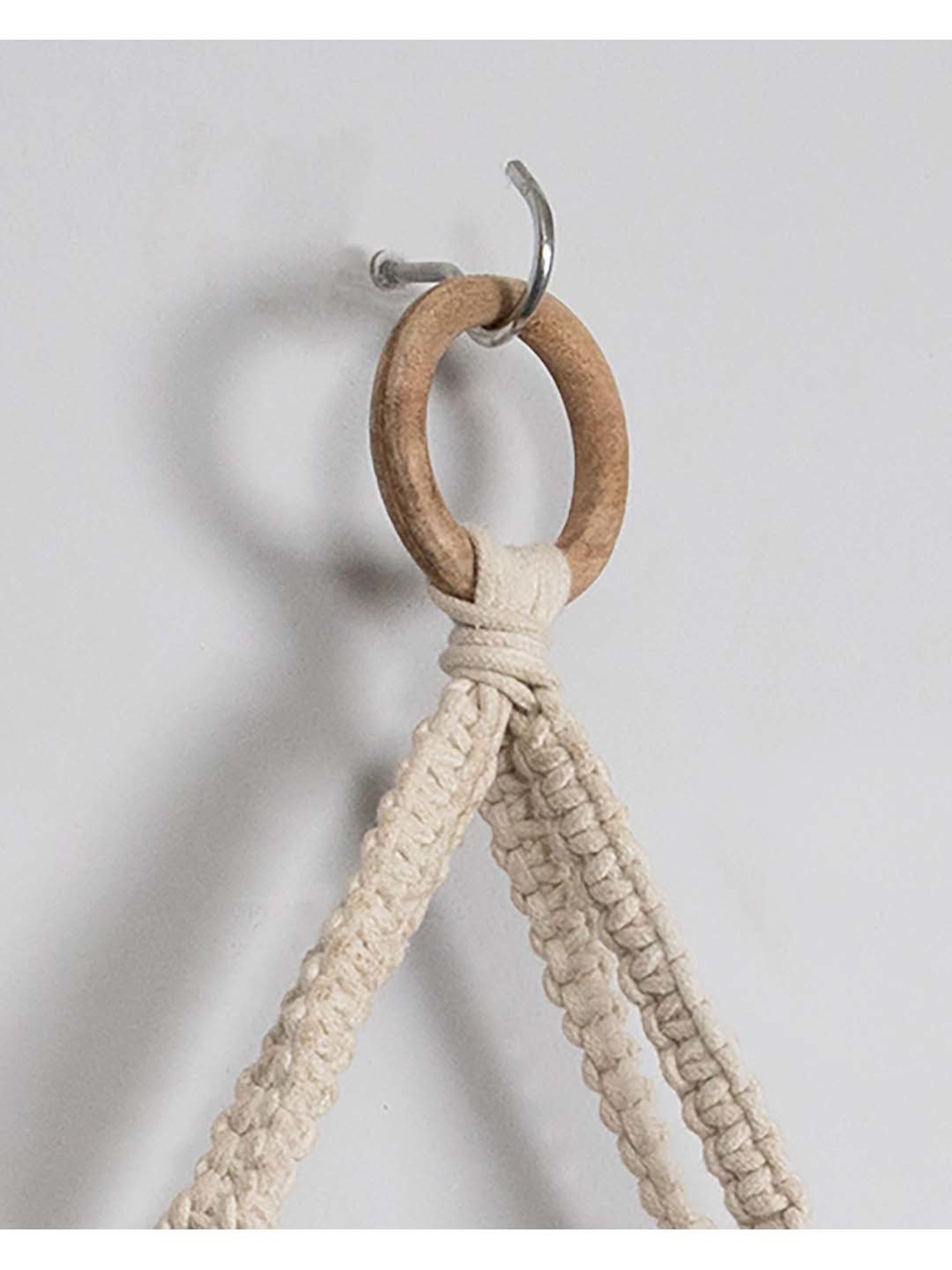 Homesake Macrame Beige Wood Wall Hanging Shelf