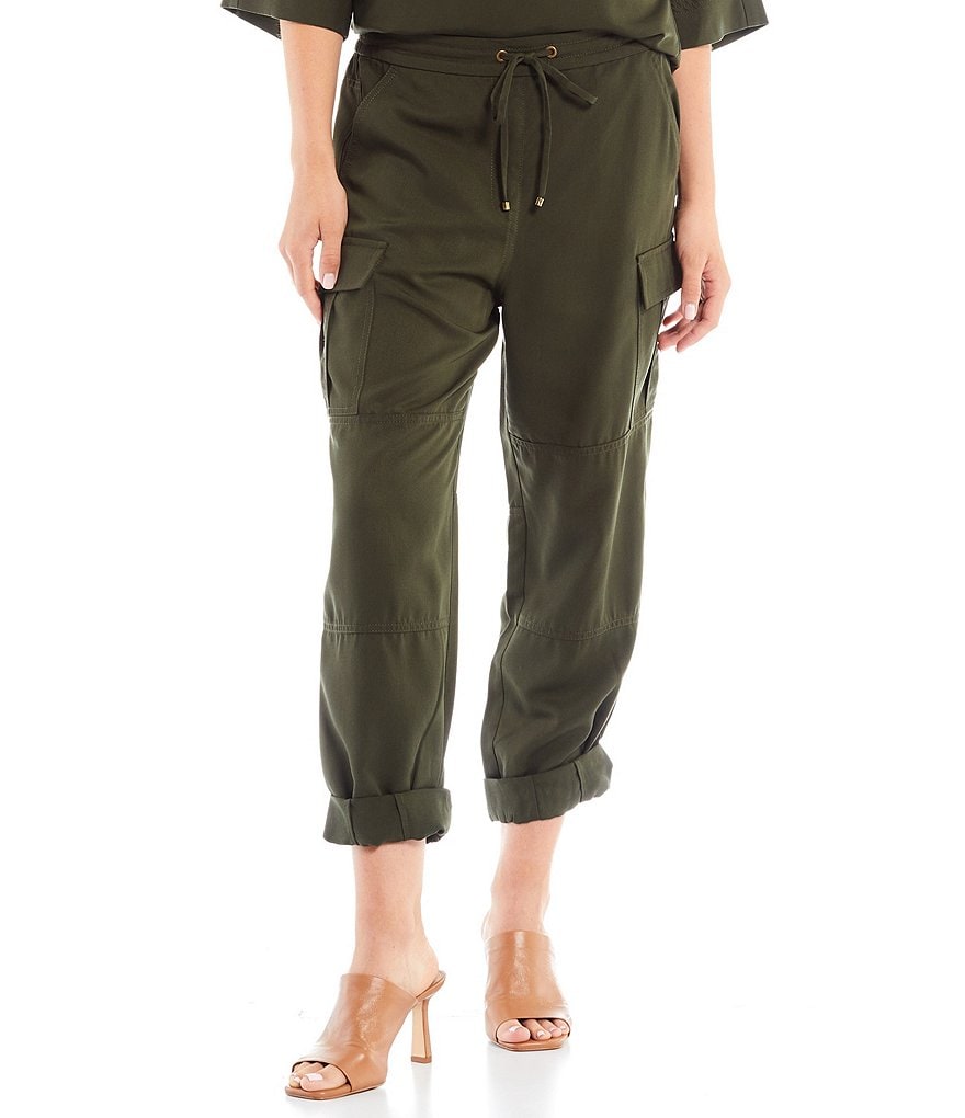 Trina Turk Take A Break Drawstring Waist Cargo-Pocket Coordinating Tencel Pants