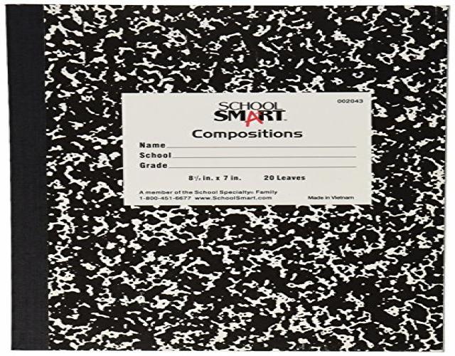 School Smart Flexible Composition Book - 20 Leaves, 8-1/2 X 7 in, 15 lb, 3/8 in Ruling, 40 Sheets, White Paper, Black Marble Cover