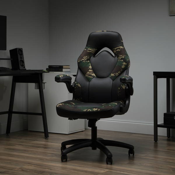 OFM Essentials Collection Racing Style Bonded Leather Gaming Chair, in Arctic Camo (ESS-3085-ARC)