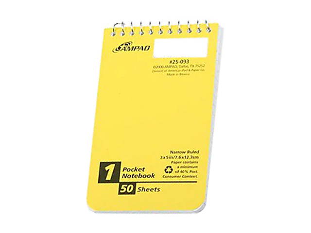 Ampad 25-095R Memo Notebook, 3" x 5", Narrow Ruled, 50 Sheets, Assorted Colors