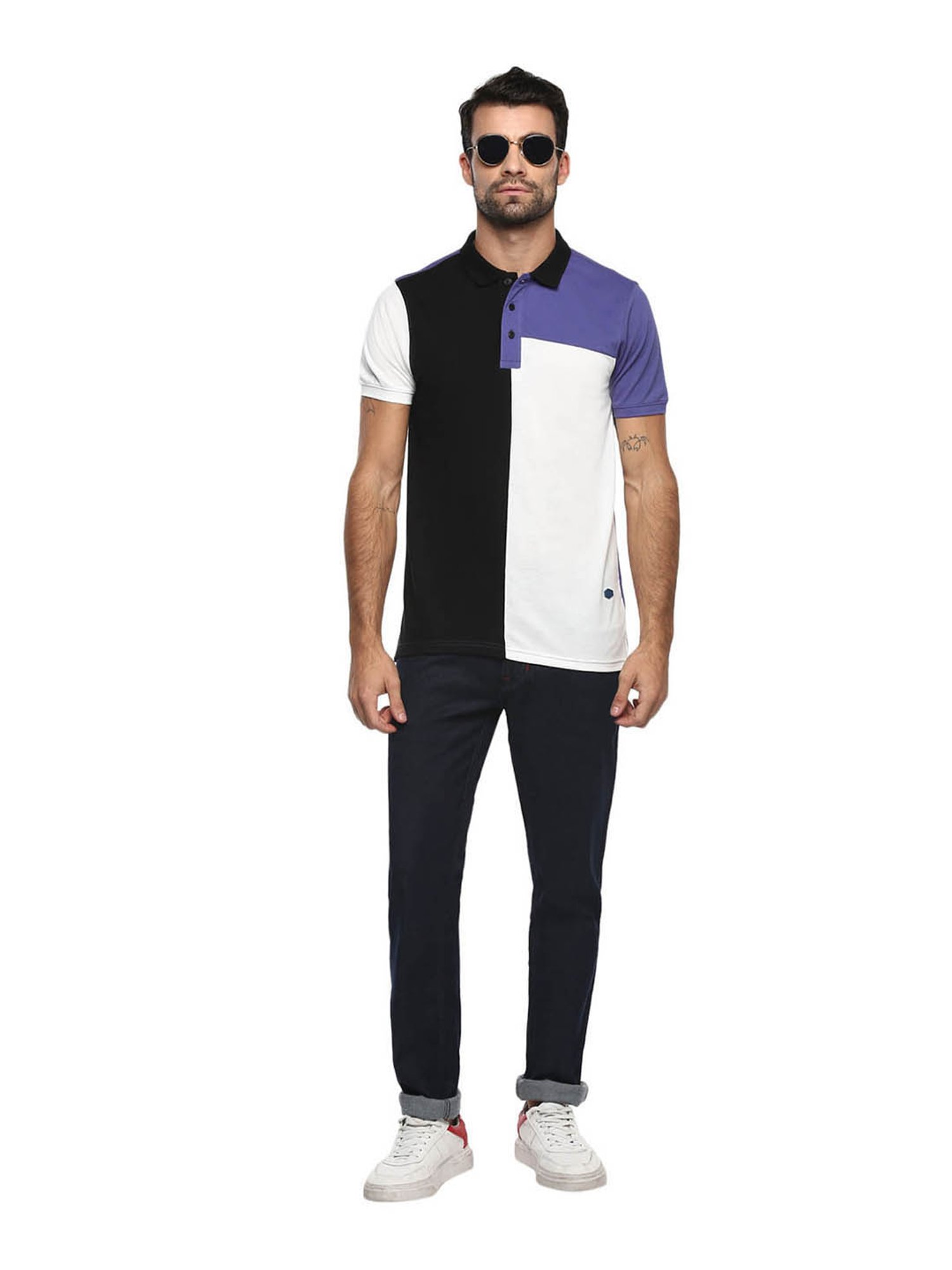 Red Chief Black & White Colour-Block Polo T-Shirt