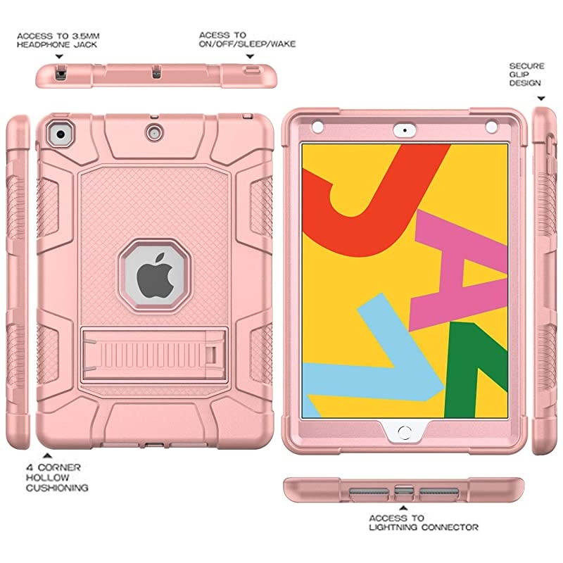 Case for iPad 8th Generation/iPad 7th Generation (10.2 Inch, 2020/2019 Model), Slim Heavy Duty Shockproof Rugged High Impact Protective Case for iPad 10.2 inch 2020/2019,Rose Gold