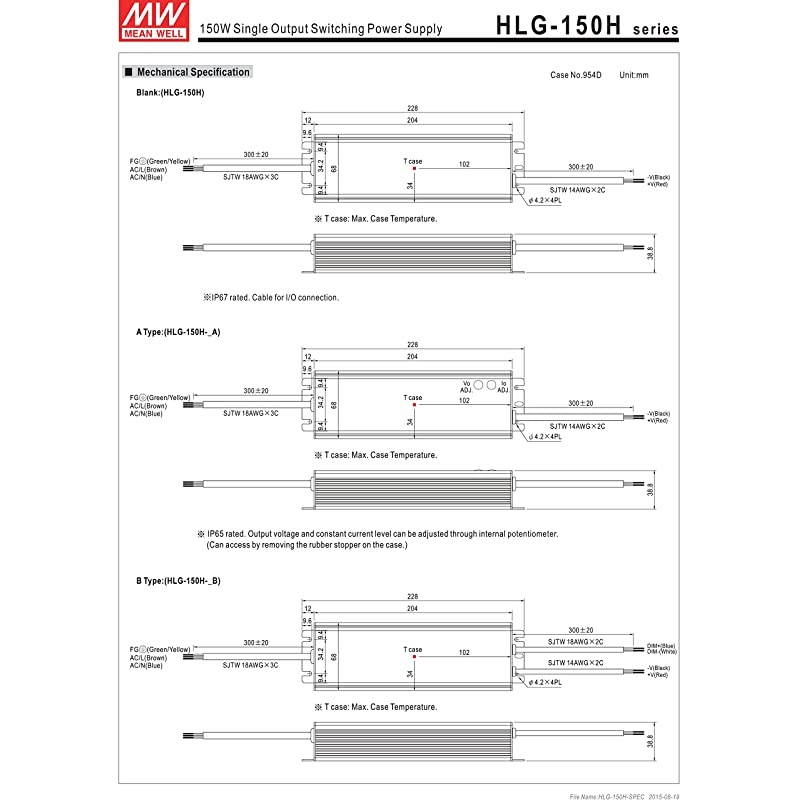 Output Switching Power Supply, 12 Volts @ 12.5 Amps Standard Model, 150W