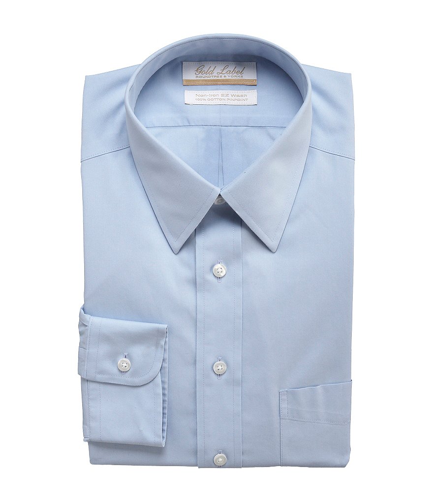 Gold Label Roundtree & Yorke Solid Non-Iron Fitted Point-Collar Dress Shirt with French Cuffs